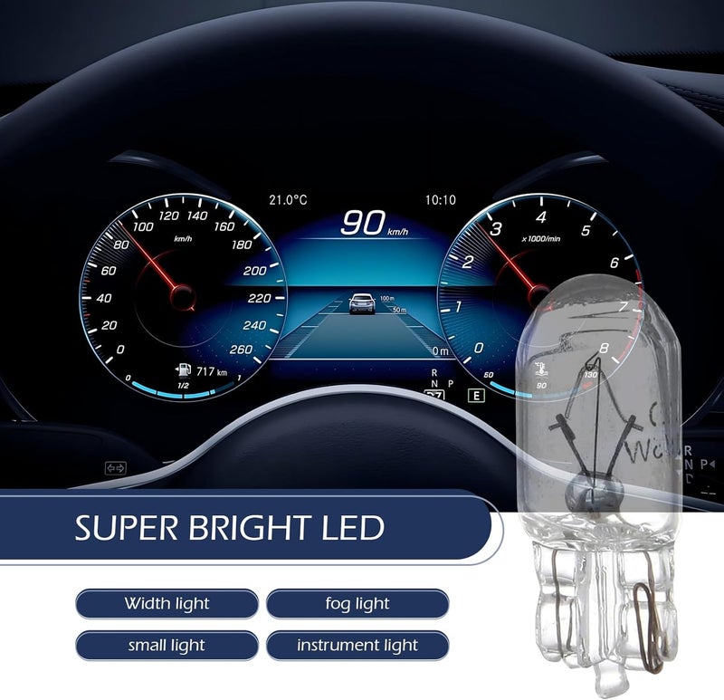 Zosgrew 10 PCS T10 168 192 Bulb, Mini Halogen Light Bulb,12V 5W Heat-resistant Quartz Glass Instrument Cluster Bulbs/Brake Lights/Width Indicator Lights Replacement Lighting (Warm white Light) - Image 3
